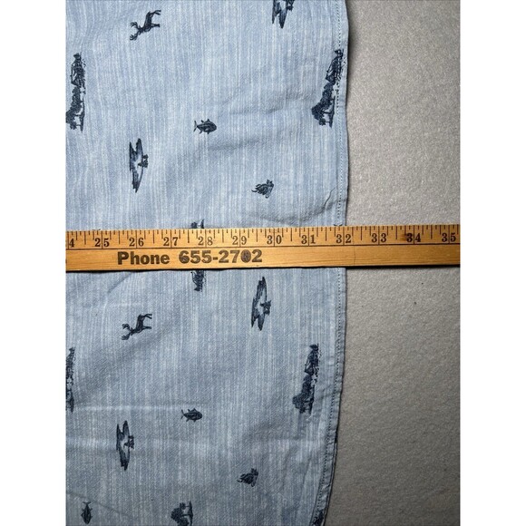 Outdoor Life Chambray Blue Deer Fish Print Button Up Shirt XXL Short Slv Cotton - Picture 6 of 8